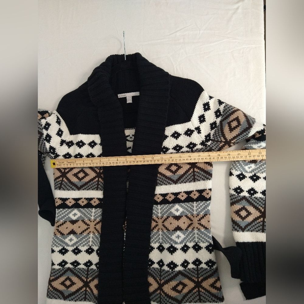 Old Navy Knit Cardigan Tan Black Aztec Southwest Cotton Lambs Wool Blend Chunky - Picture 8 of 10